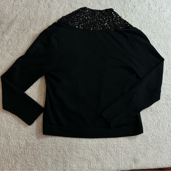 J. Crew Women's Sequined Merino Wool Size Large Black Holiday Sweater - Picture 3 of 10